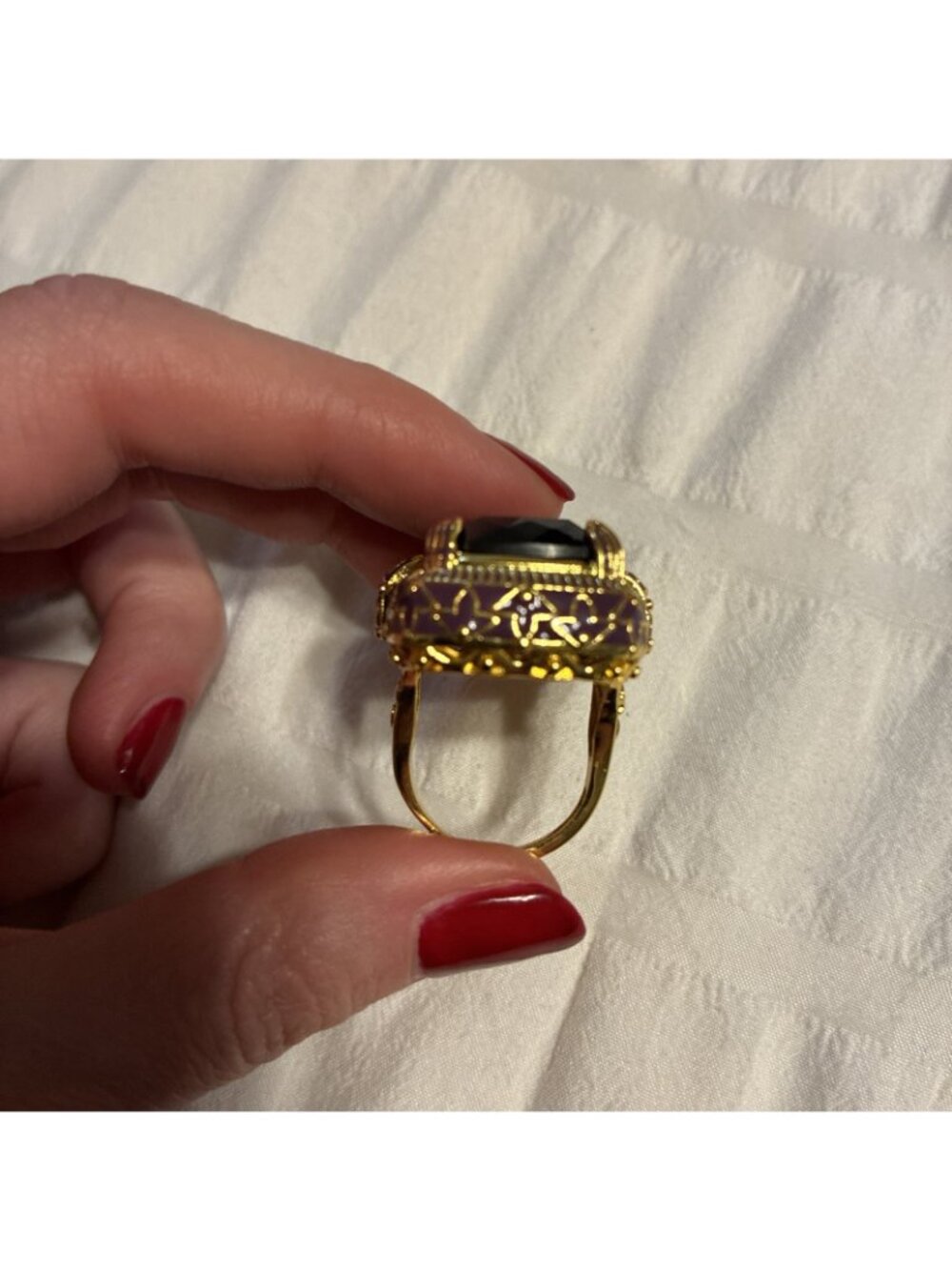 Chunky Large Purple Crystal Gold Metal Ring Adjustable Fashion Royal Jewelry - Picture 8 of 9